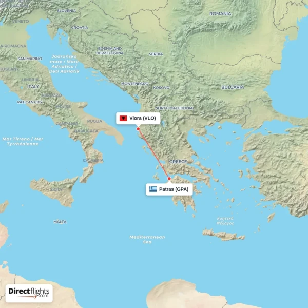 Patras - Vlora direct flight map