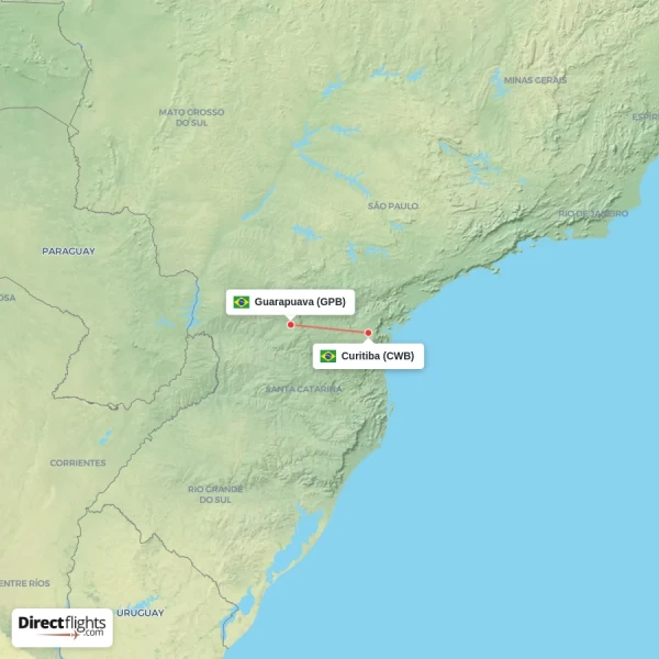 Guarapuava - Curitiba direct flight map