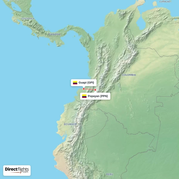 Guapi - Popayan direct flight map