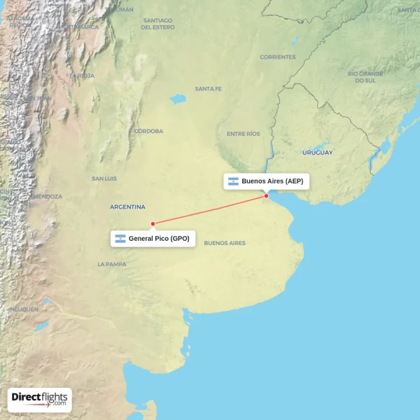 General Pico - Buenos Aires direct flight map