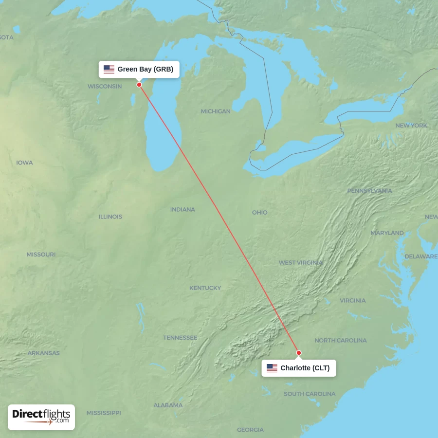 GRB - CLT route map
