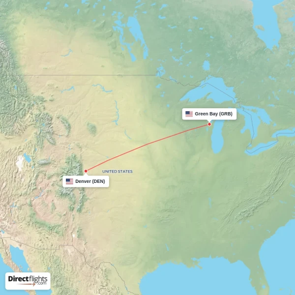 Green Bay - Denver direct flight map