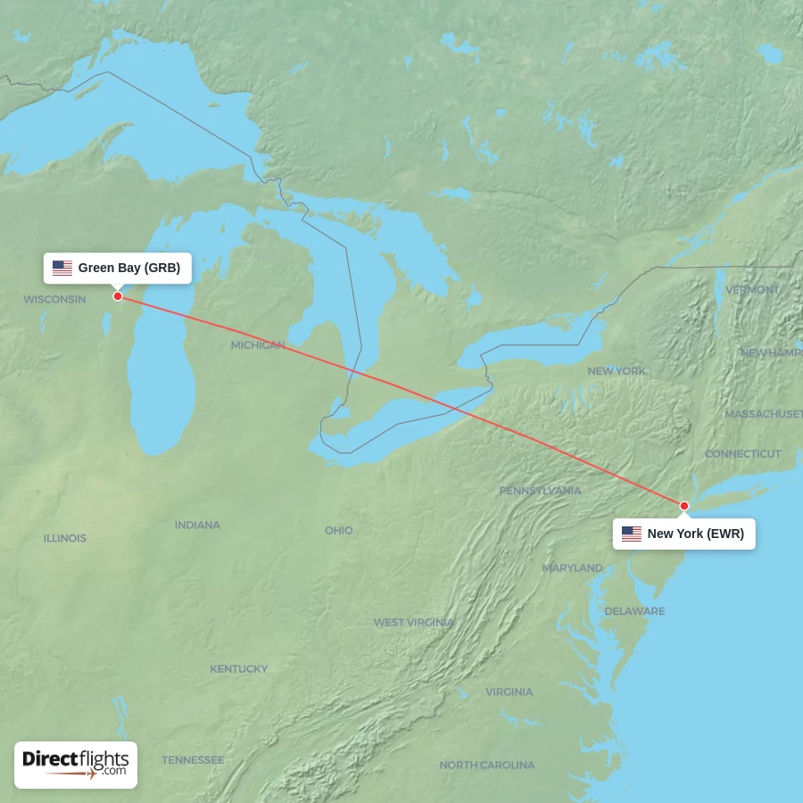 GRB - EWR route map