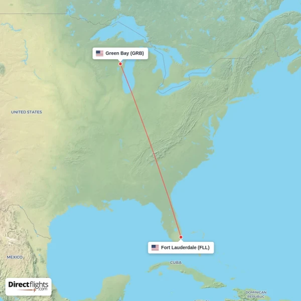 Green Bay - Fort Lauderdale direct flight map