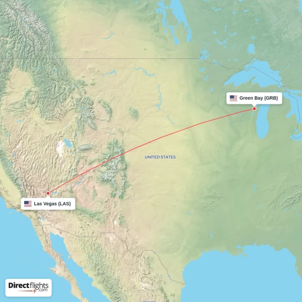 Green Bay - Las Vegas direct flight map