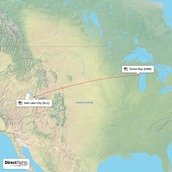 Green Bay - Salt Lake City direct flight map
