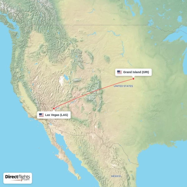 Grand Island - Las Vegas direct flight map