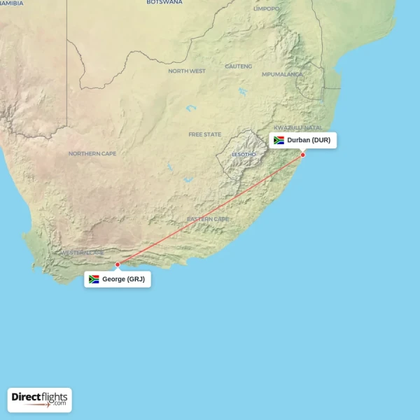 George - Durban direct flight map
