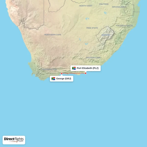 George - Port Elizabeth direct flight map