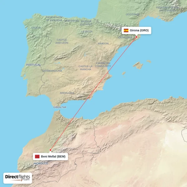 Girona - Beni Mellal direct flight map