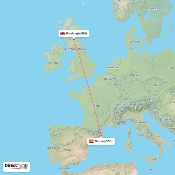 Girona - Edinburgh direct flight map