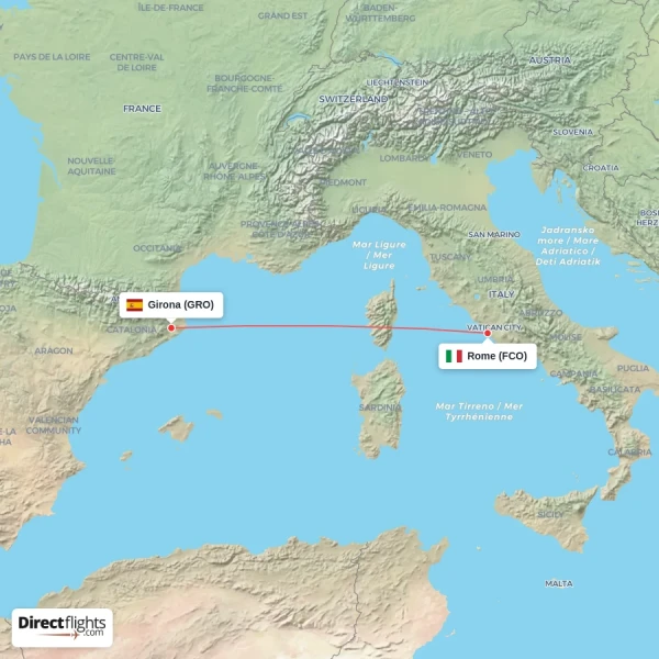 Girona - Rome direct flight map