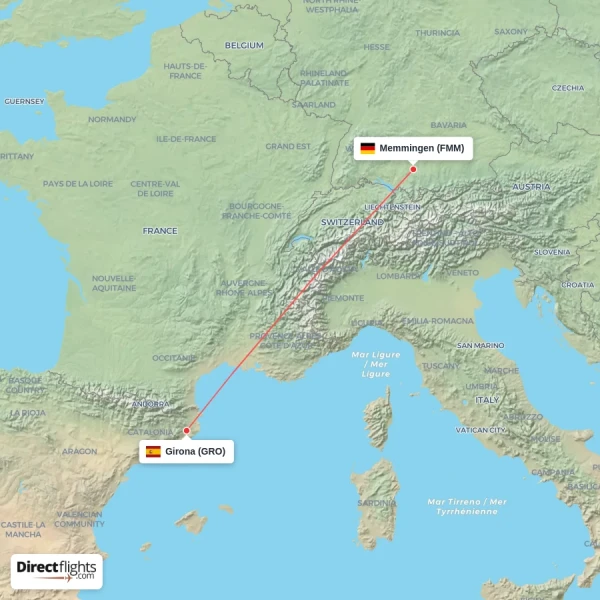 Girona - Memmingen direct flight map