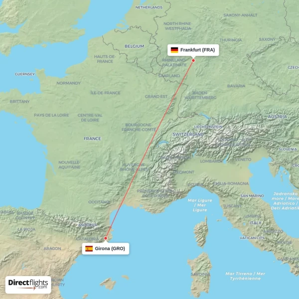 Girona - Frankfurt direct flight map
