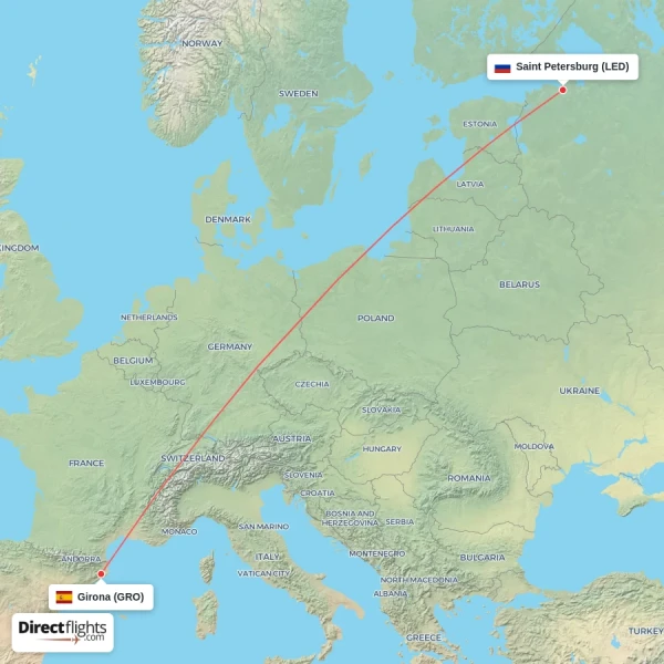 Girona - Saint Petersburg direct flight map