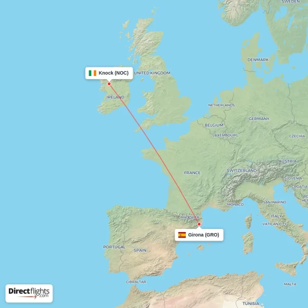 Girona - Knock direct flight map