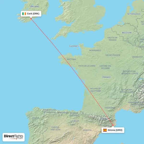 Girona - Cork direct flight map