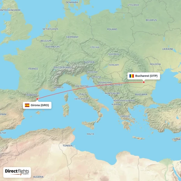 Girona - Bucharest direct flight map