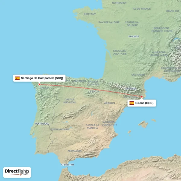 Girona - Santiago De Compostela direct flight map
