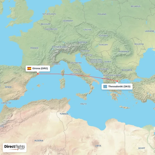 Girona - Thessaloniki direct flight map