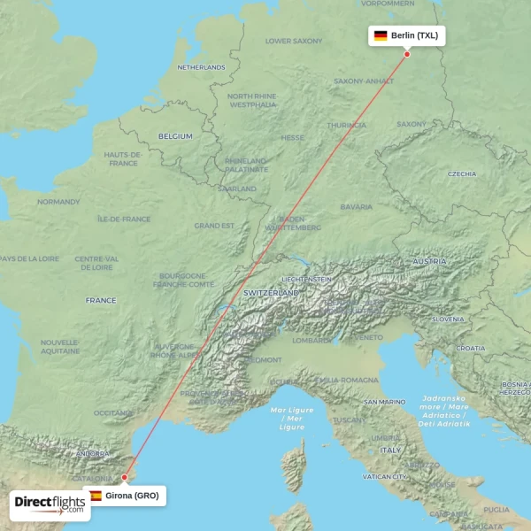 Girona - Berlin direct flight map