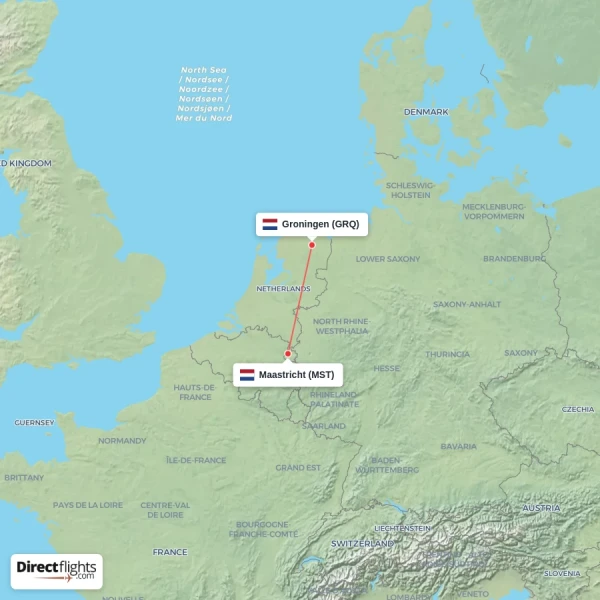 Groningen - Maastricht direct flight map