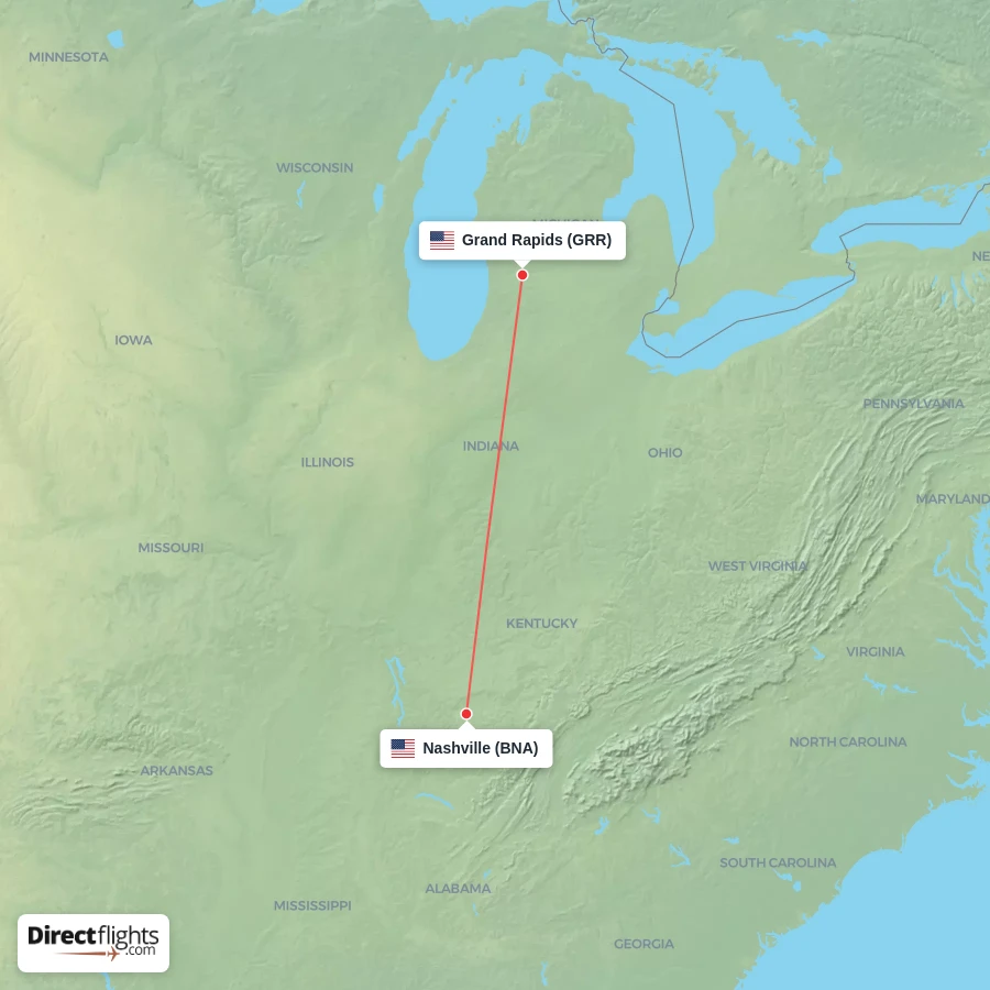 GRR - BNA route map
