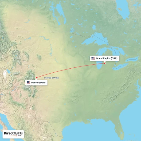 Grand Rapids - Denver direct flight map