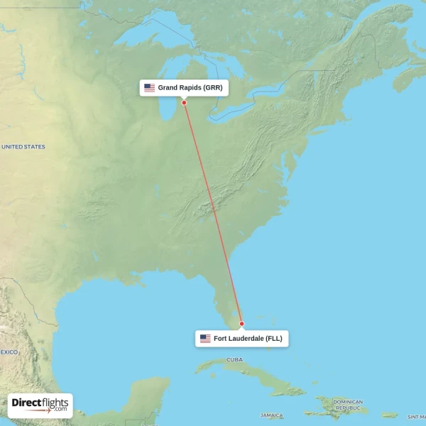 Grand Rapids - Fort Lauderdale direct flight map