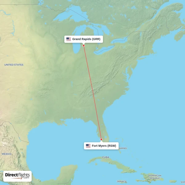 Grand Rapids - Fort Myers direct flight map