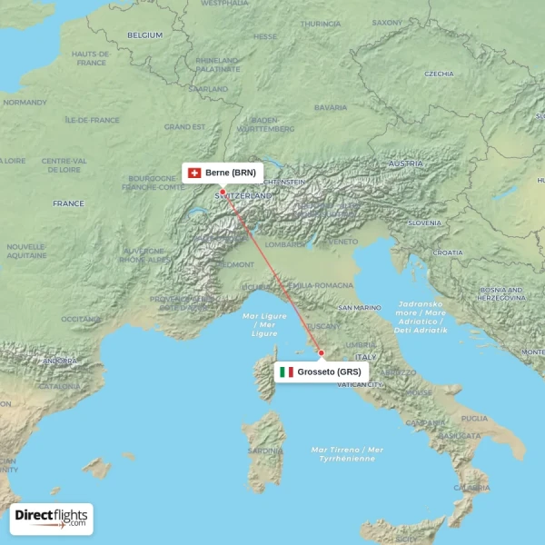 Grosseto - Berne direct flight map