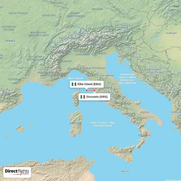 Grosseto - Elba Island direct flight map