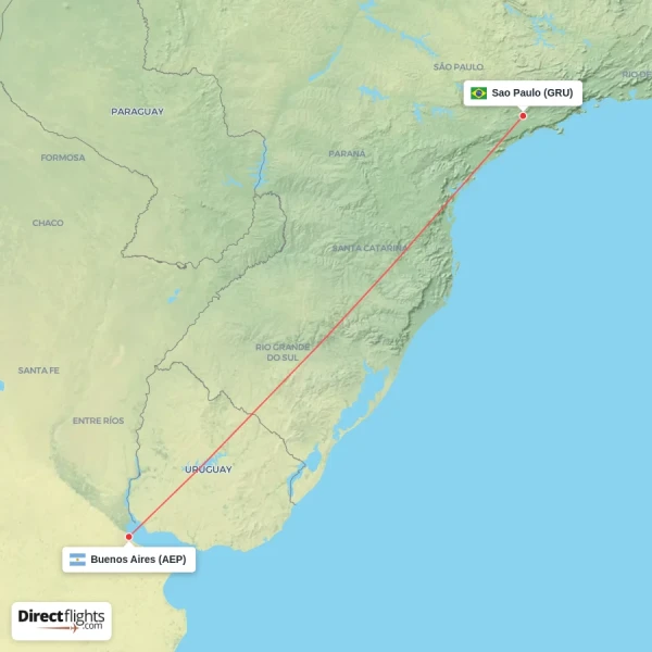 Sao Paulo - Buenos Aires direct flight map