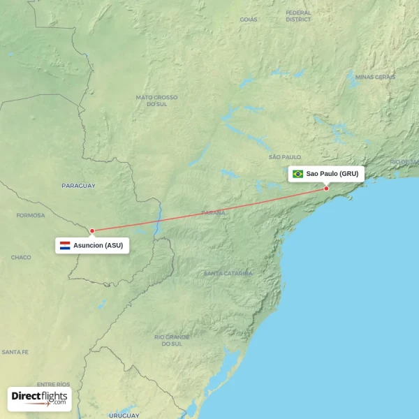 Sao Paulo - Asuncion direct flight map