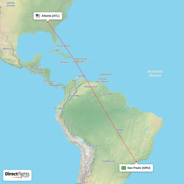 Sao Paulo - Atlanta direct flight map