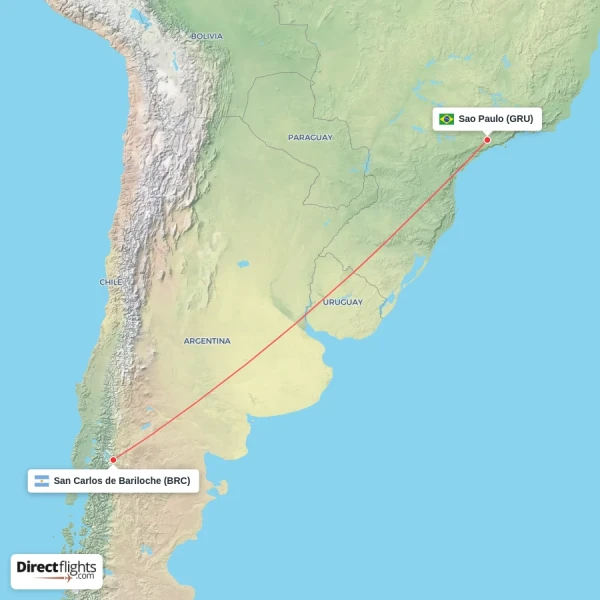 Sao Paulo - San Carlos de Bariloche direct flight map