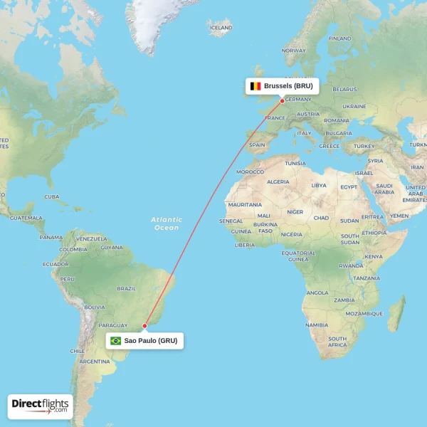 Sao Paulo - Brussels direct flight map