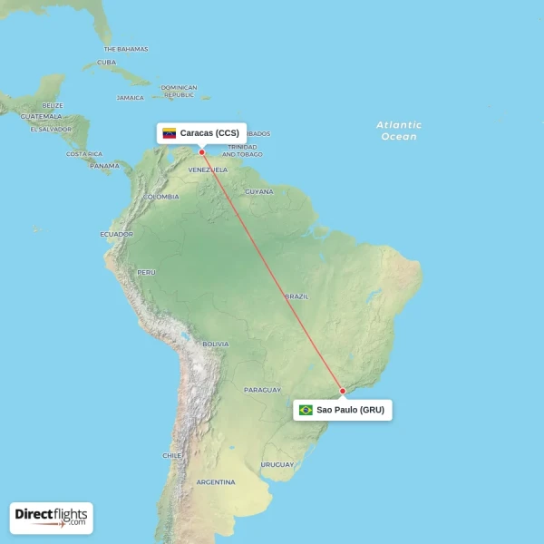Sao Paulo - Caracas direct flight map