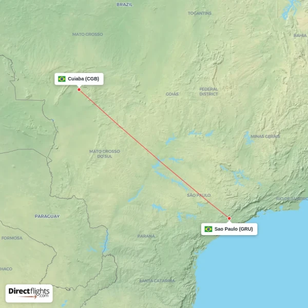 Sao Paulo - Cuiaba direct flight map