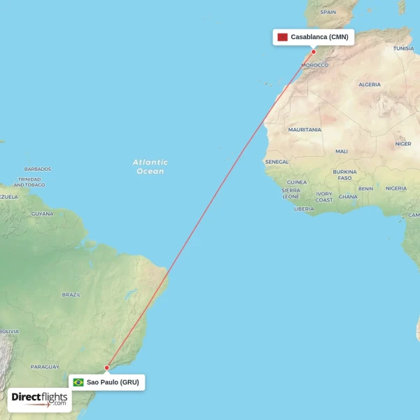 Sao Paulo - Casablanca direct flight map
