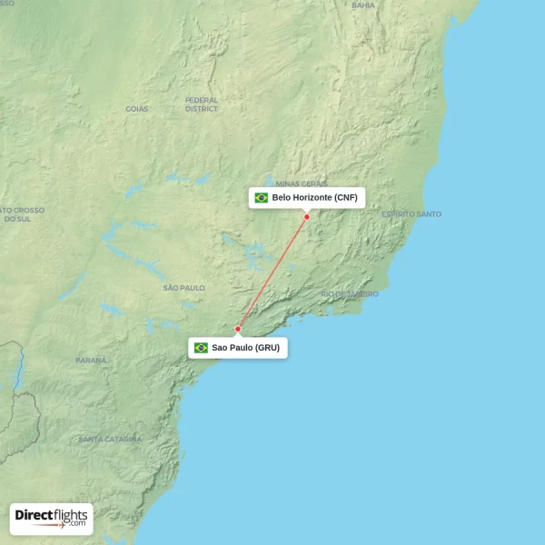 Sao Paulo - Belo Horizonte direct flight map