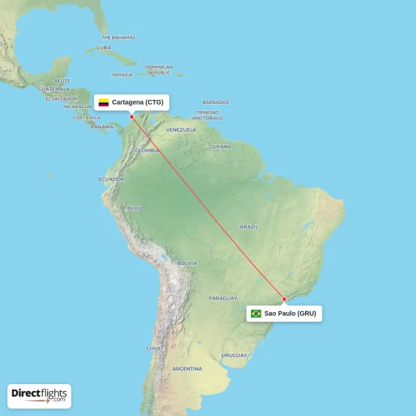 Sao Paulo - Cartagena direct flight map