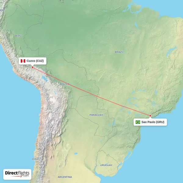 Sao Paulo - Cuzco direct flight map