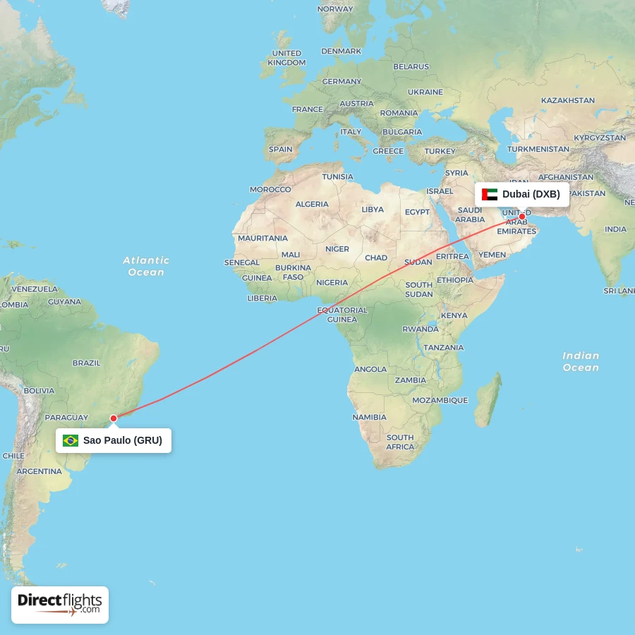 GRU - DXB route map