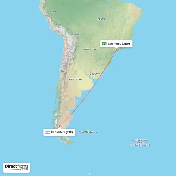 Sao Paulo - El Calafate direct flight map
