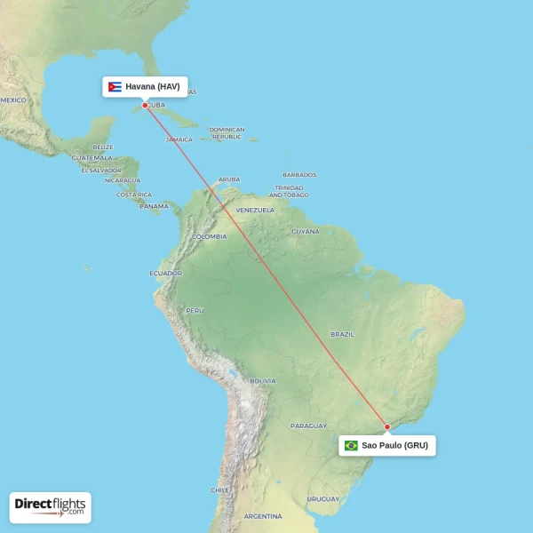 Sao Paulo - Havana direct flight map