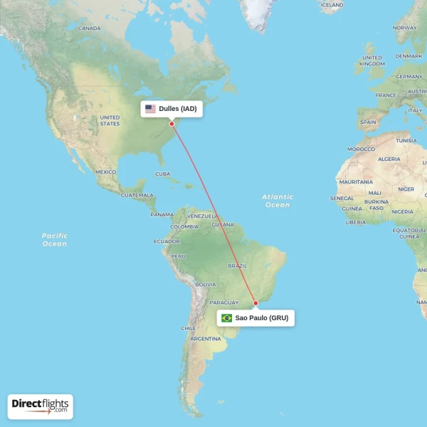 Sao Paulo - Dulles direct flight map