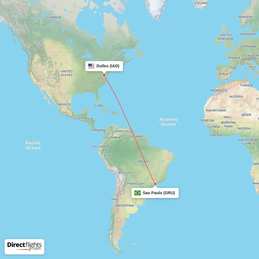 GRU - IAD route map