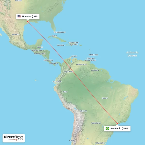 Sao Paulo - Houston direct flight map