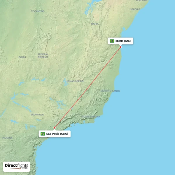Sao Paulo - Ilheus direct flight map